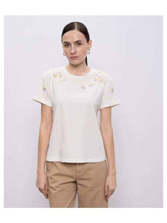 Damenbluse Blumen Farbe Ecru