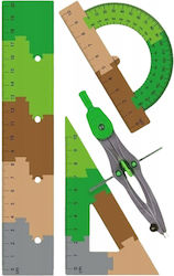 4-piece Geometry Set Zola 20 Cm Ruler Set Square Protractor Compass Minecraft Design