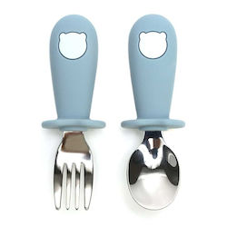 Amek Toys Σετ Βρεφικά Μαχαιροπίρουνα Cutlery από Σιλικόνη για 6+ μηνών Μπλε 2τμχ