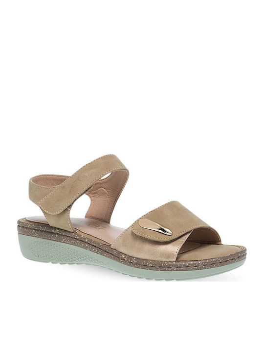 Parex Leder Flache Damen Sandalen Beiges