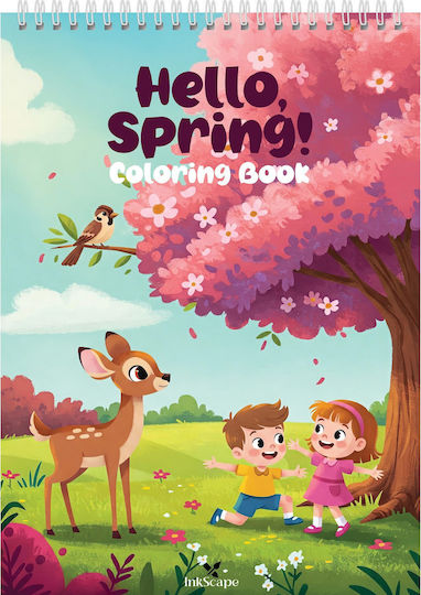Hello Spring Carte De Colorat Pentru Copii – Animale Plante Insecte Activități De Primăvară 40 Pagini A5 Cu Spiră