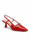 Heels from Patent Leather with Strap & Medium Heel Red