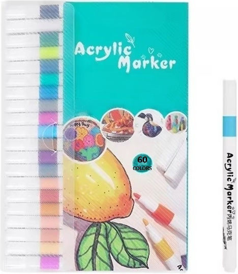 Set 60 Markere Acrilice Zola Vârf Precise Hârtie Piatră Sticlă Ceramică Lemn Materiale Textile Pânză Uscare Rapidă Multicolor