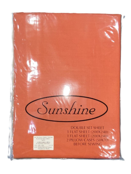 Sunshine Σετ Σεντόνια Μονά Βαμβακερά Τερακοτα/πορτοκαλι 160x240cm