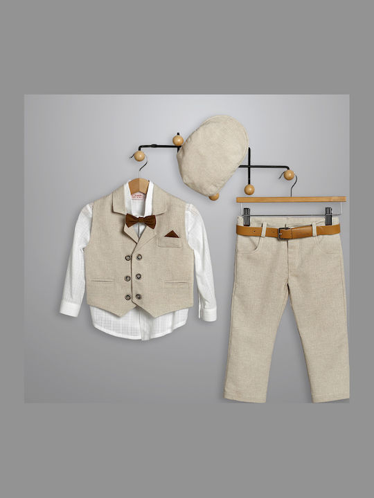 Бебешки Костюм За Кръщене За Момче Бежово-Бяло 3013-1 New Life Nl-26-3013-1