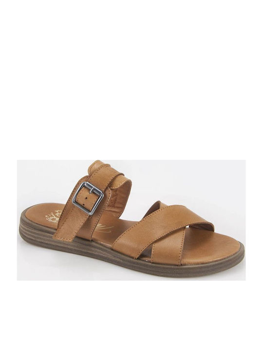 Leder Flache Sandalen für Damen Tabac