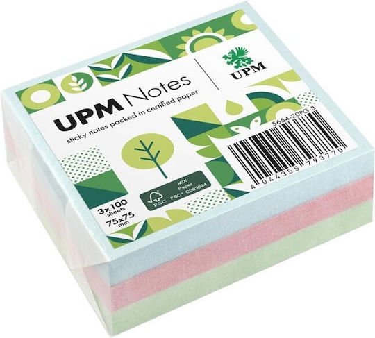 Upm Notes Extra Strong Blocnotes 3 Culori Pastel Asortate 75x75mm 100 Foi De Hârtie
