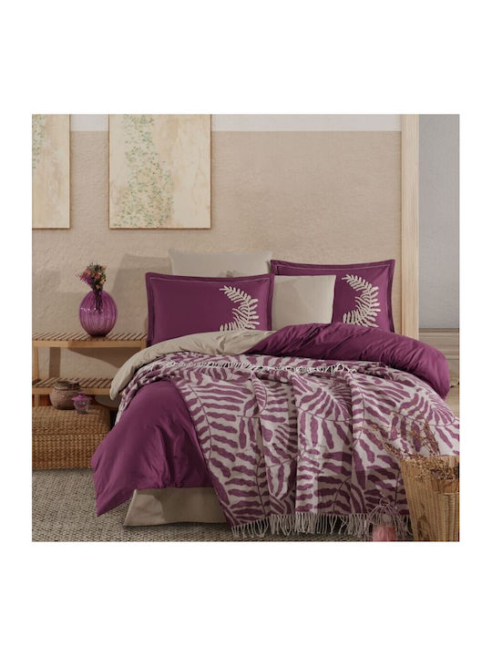 Cottonbox Set Huse Pentru Pilote 100% Bumbac 200x220cm Dublu Cu 2 Fețe De Pernă & 1 Cearceaf Violet
