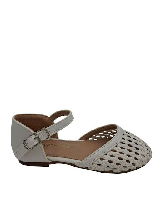 Kids Ballerinas with Adjustable Metal Clasp White