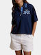 Women's Polo Short Sleeve Blouse Navy Blue