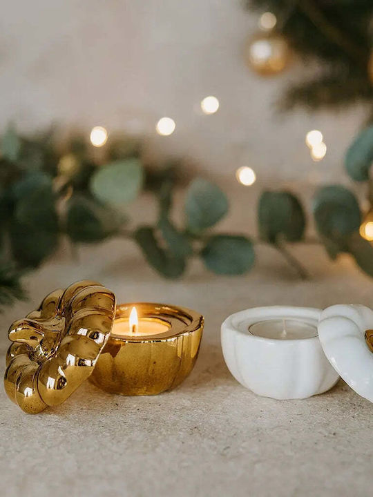 Phos & Gaia Set of Porcelain Candle Holders Suitable for Tealights in Bronze Colour 2 Pieces