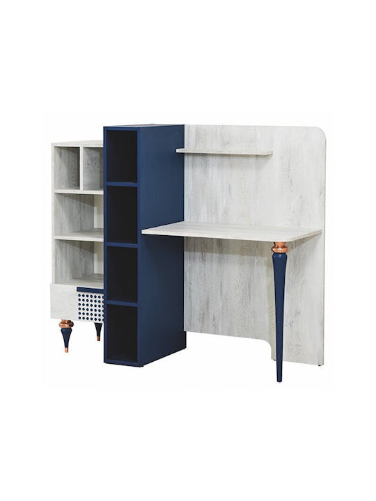 Large Kids Desk with Shelves and Storage Blue Light Gray 150×55×130cm
