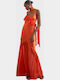 Summer Maxi Evening Dress with Ruffles Orange