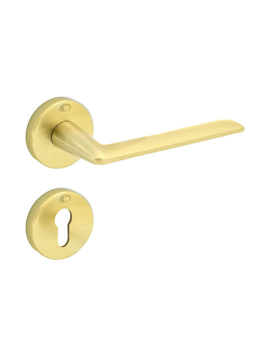 Convex Middle Door Lever With Rosette Pair Brass Mat