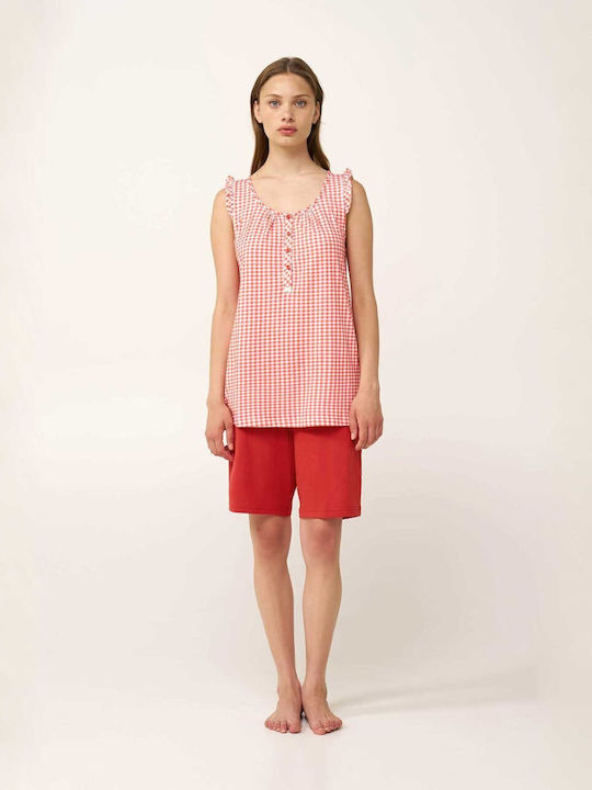 Vamp Sommerliches Damen-Schlafanzug-Set Baumwolle Rot Aurora