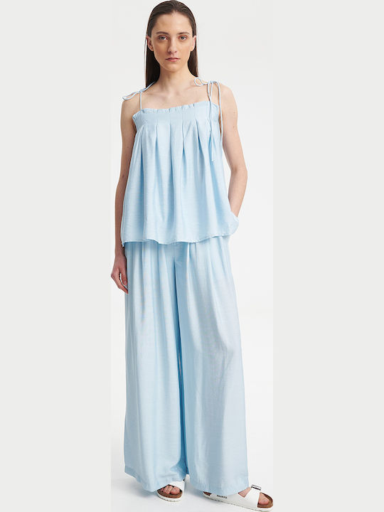 Eleh Women's High Waist Fabric Pantaloons with Rubber Band Light Blue
