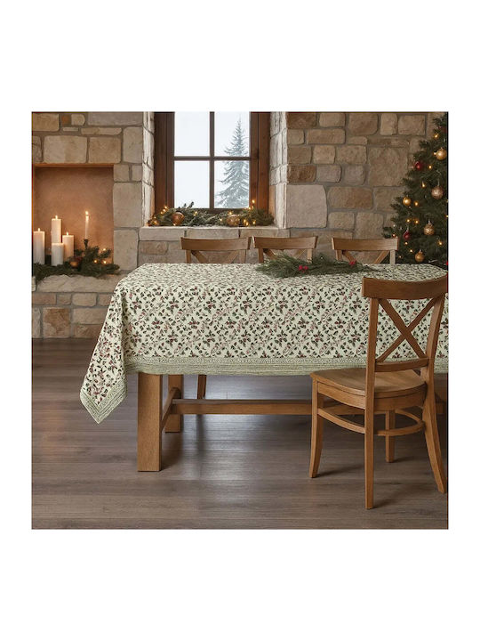 Phos & Gaia Christmas Tablecloth Fabric Stain Resistant Flowers & Branches 300x155cm