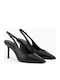 Pointed Toe Heels with Strap & Thin Mid Heel Black