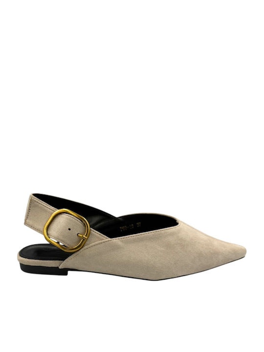 Suede Γυναικείες Μπαλαρίνες Slingback σε Μπεζ Χρώμα