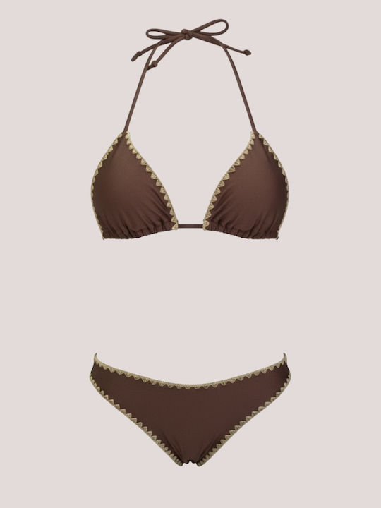 Set Bikini Dreieck Push-Up & Brasilien Unterseiten-Stil Dunkelbraun MB2205.BRAUN