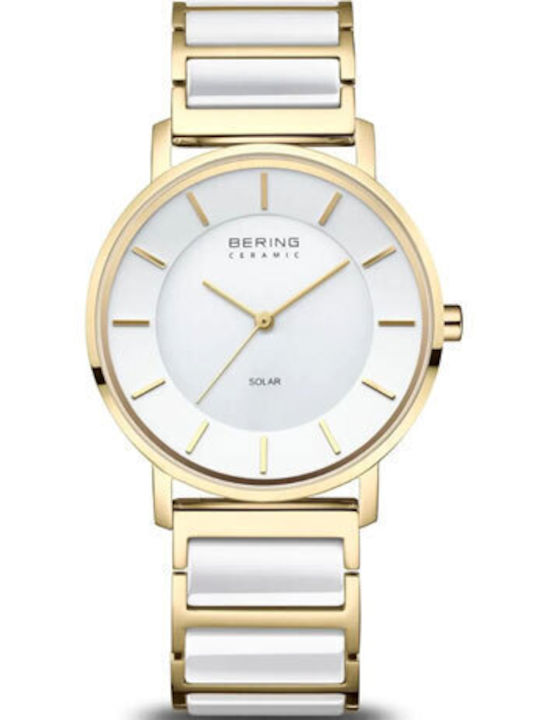 Bering Time Women's Watch 35mm Solar with Gold Stainless Steel Bracelet