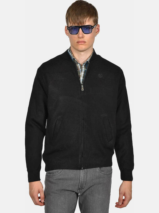Herren Gestrickte Fleecejacke Schwarz
