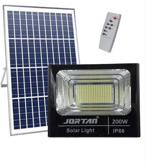 Jortan Στεγανός Ηλιακός Προβολέας LED 200W Ψυχρό Λευκό 6500K με Τηλεχειριστήριο IP66