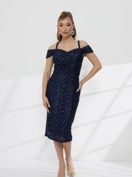 Rochii De Vară Pentru Femei Midi De Seara Rochie Drapată Albastră A2756_004