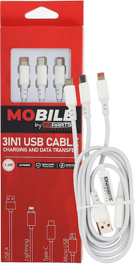Einparts 3-in-1 12m 3a Kabel USB Typ-C Micro-USB Blitzschlag Stahlanschlüsse