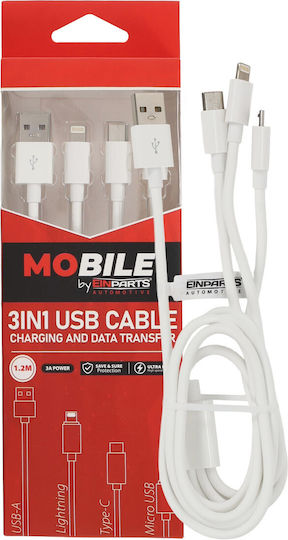 Einparts Cable 3in1 12m 3a Micro Usb Lightning Usb-c Charging