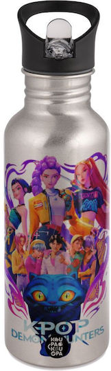 Kpop Demon Hunters Huntrix Water Bottle Silver Straw Stainless Steel 600ml