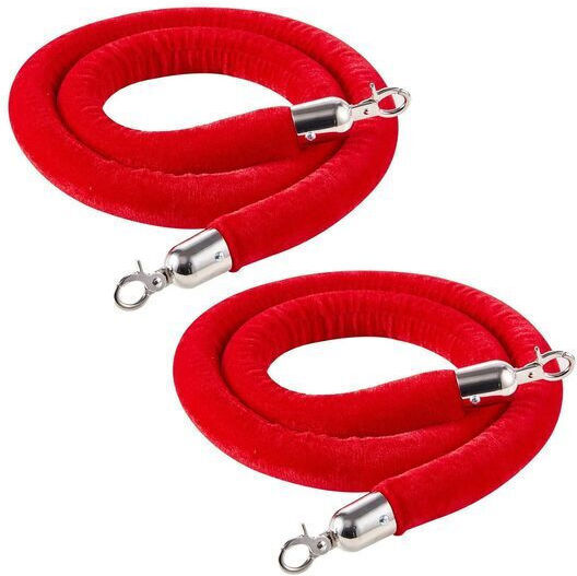 Set 2 Bariere Cu Corzi Roșii Catifea Capete Argintii Stâlpi De Delimitare Lungime 1.5 M
