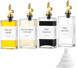 Set 4 Sticle Pătrate Ulei Oțet & Condimente Lichide 350 Ml Dispenser Antipicurare Etichete Incluse