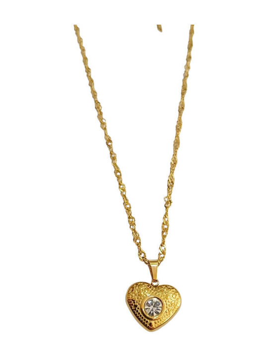 Kalliopi Silver Necklace With Heart Design From Gold Plated Steel