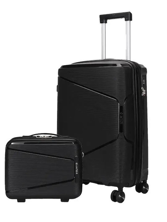 Amber Hard Black Travel Suitcases with 4 Wheels Set of 2 Pieces
