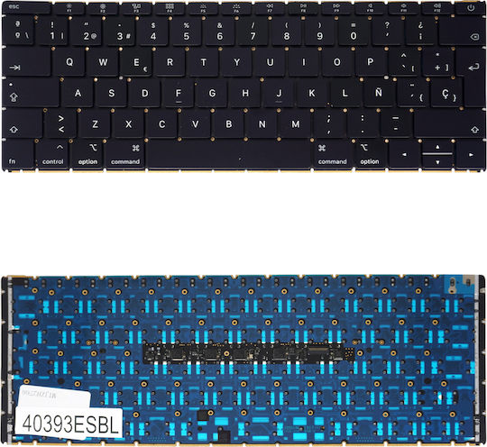 Spanish Laptop Keyboard Apple Macbook 12" Retina A1534 2015 2016 2017 EMC 2746 EMC 2991 EMC 3099 613-01195 613-02547 661-02280 ES No Frame Backlit Black Code 40393esbl