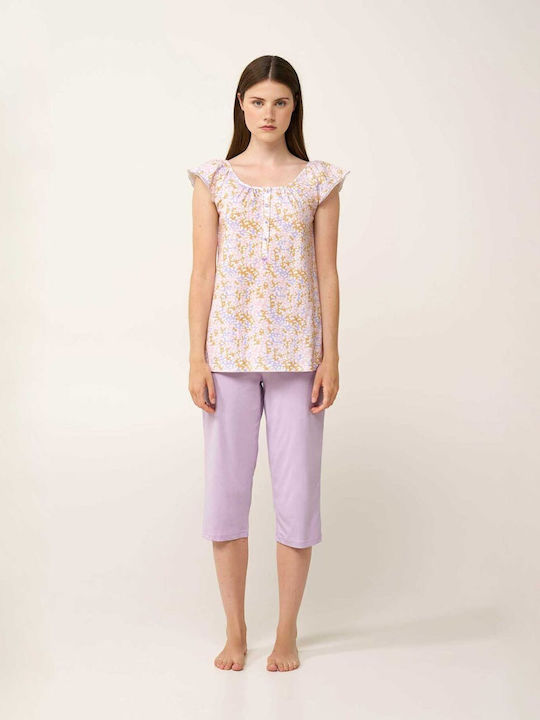 Vamp Sommer Damen Schlafanzug-Set Baumwollene Lila Pastell