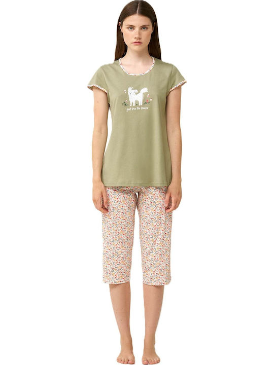Vamp Sommerliches Damen-Schlafanzug-Set Baumwolle Green Tea