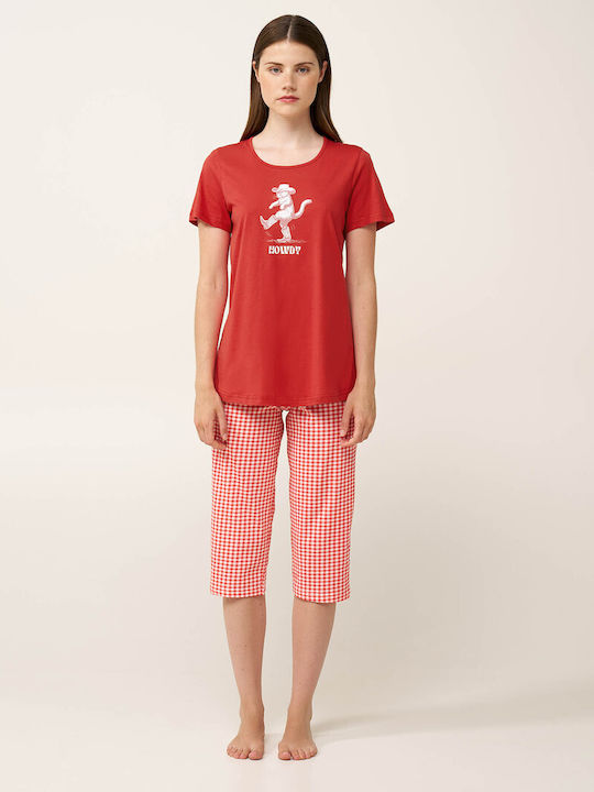 Vamp Summer Women's Pajama Set Cotton Red