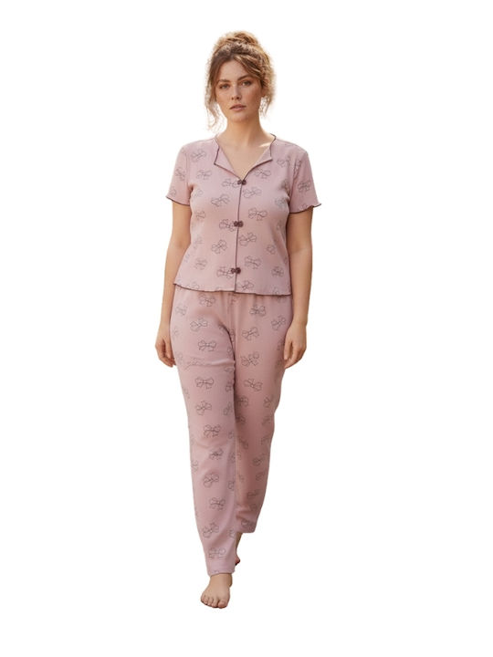 Siyah Inci Set Pijamale Damă de Vară Pudră