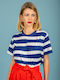 Women's Blouse Short Sleeve Striped Blue