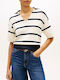 Women's Cotton Short Sleeve Striped Navy Blue Top
