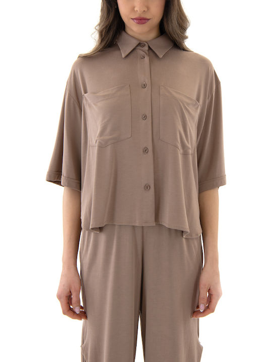 Zoya Women's Crop Top Short Sleeve Beige