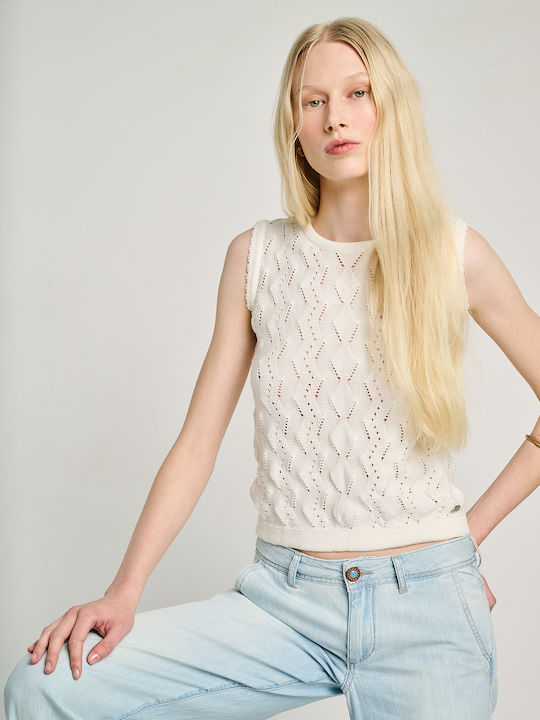 Damen Ärmelloser Baumwollpullover Weiß