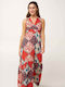 Sommer Maxi Wickel Damenkleid Rot Clay