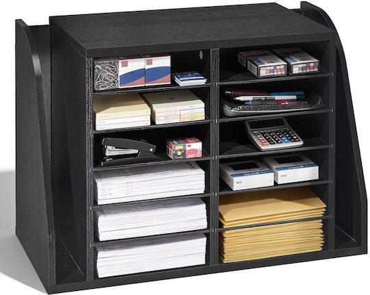 Vevor Document Organizer 12 Slots Office Side Vertical Storage Wooden Letter Divider Particle Board Desktop Office Organizer Files Documents Papers Black