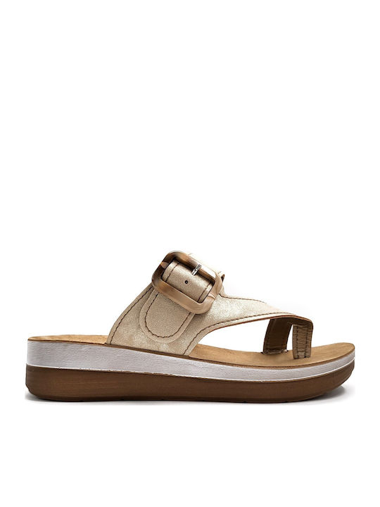 Inblu Leather Women's Anatomic Gold Sandals