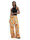 Women's Fabric Trousers in Regular Fit Floral Orange