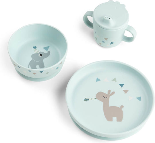 Done by Deer Feeding Set Made of Plastic with Anti-Slip Base Blue 3pcs