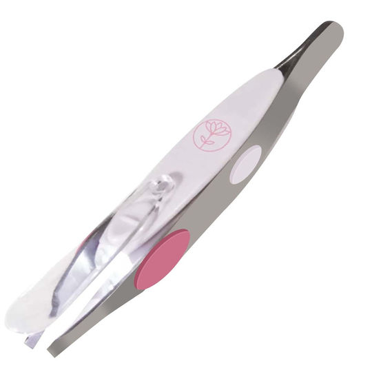 Cosmetic Club LED Pinzetten für Augenbrauen aus Edelstahl mit Lupe Batterien Inklusive Grau
